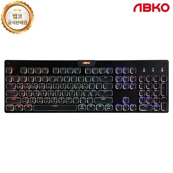 ABKO 유선 기계식 키보드, K840 Square 스퀘어 사각 레트로 축교환, Rainbow LED, 청축 블랙 USB