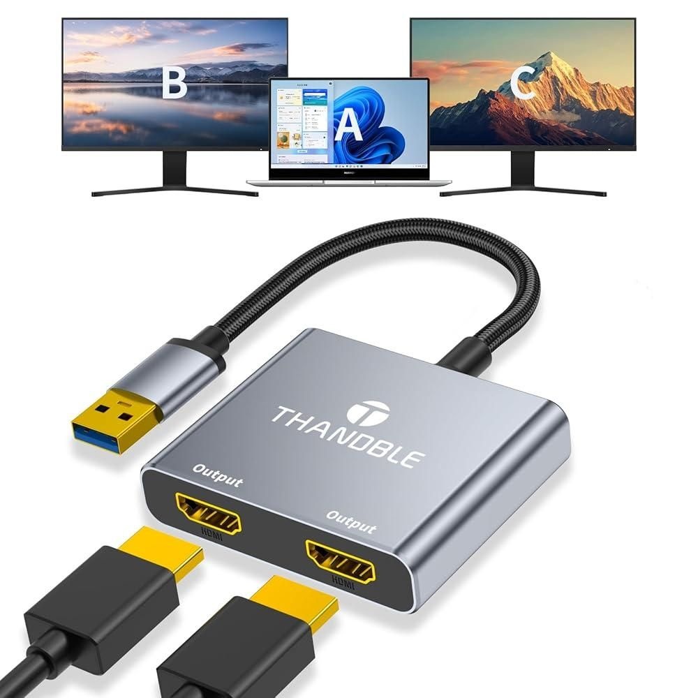 [해외] THANDBLE USB to 듀얼 HDMI 어댑터 1080P 60Hz, USB A 3.0 to HDMI 어댑터, 노트북, PC, 데스크톱용, 맥 OS, 윈도우 7/8/10/11과