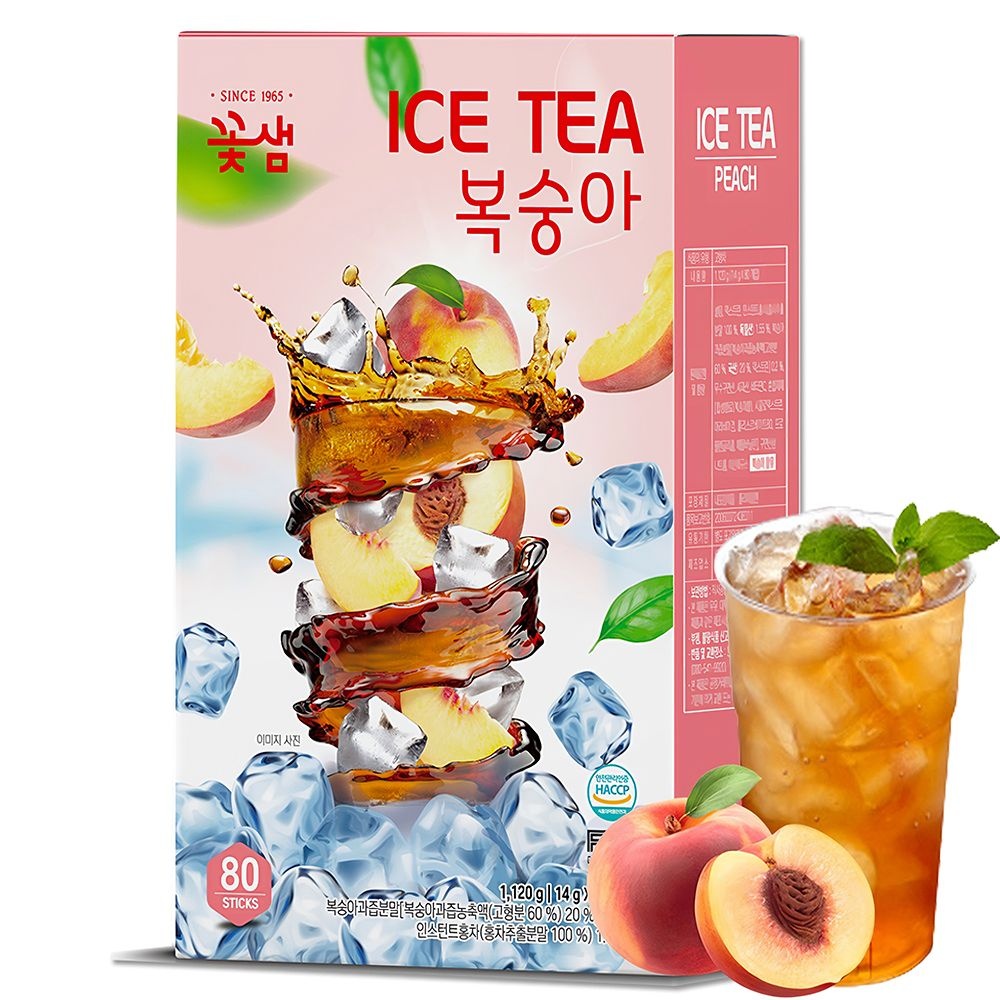 꽃샘 아이스티 복숭아 홍차 80T /에이드/피치/복숭아차/과일차/냉차/고형차/분말/가루/스틱