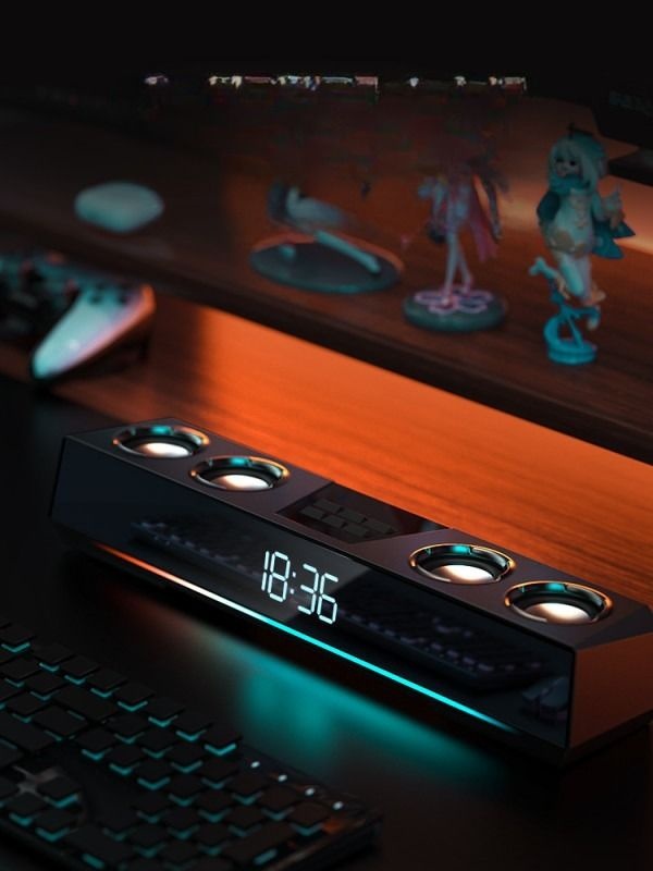 [해외] 게이밍 사운드바 스피커 블루투스 7.1채널 컴퓨터용 고음질 우퍼 데스크탑 RGB조명 오디오