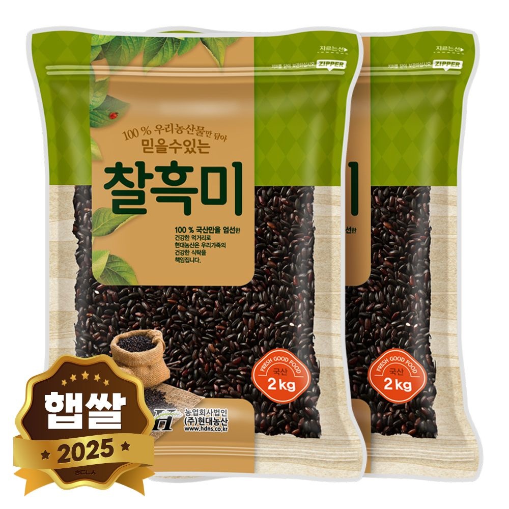 현대농산 2025년 햅쌀 국산 찰흑미 4kg (2kgx2봉)