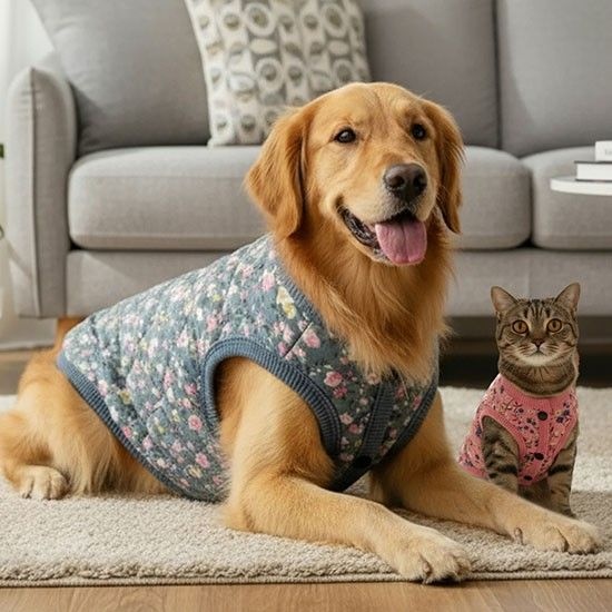 쁘띠도그 할미김장조끼 6XL 대형견까지 겨울 복고풍 털누빔 김장조끼