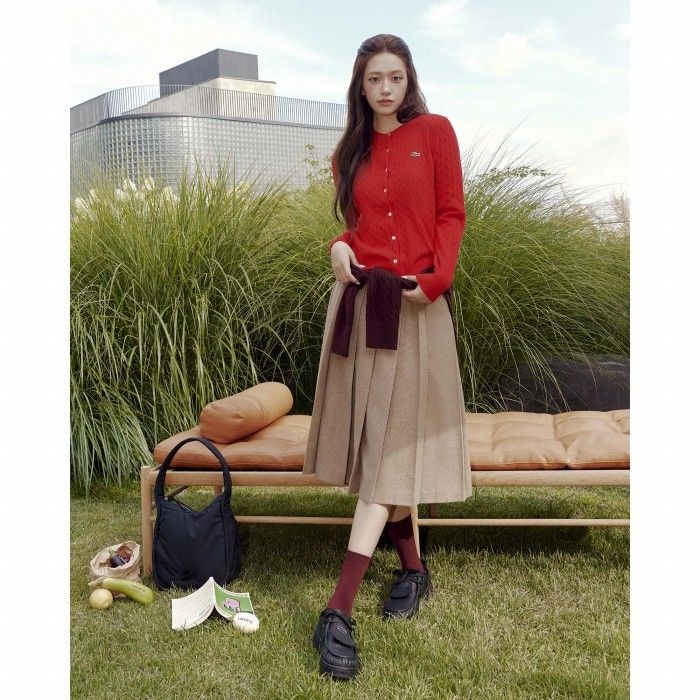 라코스테 여성 울 플리츠 미디스커트 JF427E-55N DPC