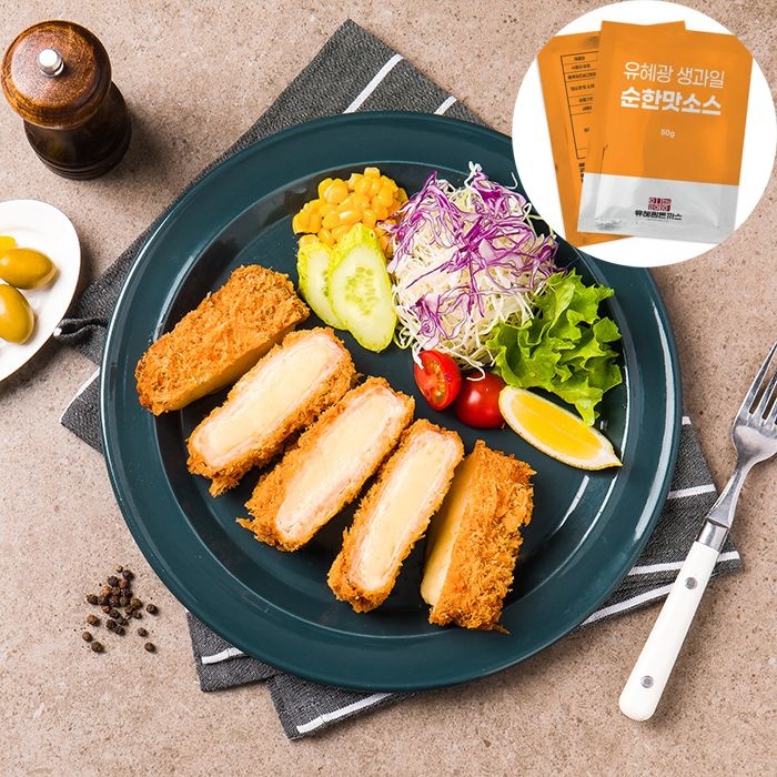 유혜광 수제치즈폭포돈까스 200g x 4장 + 수제생과일순한맛소스 50g x 4봉