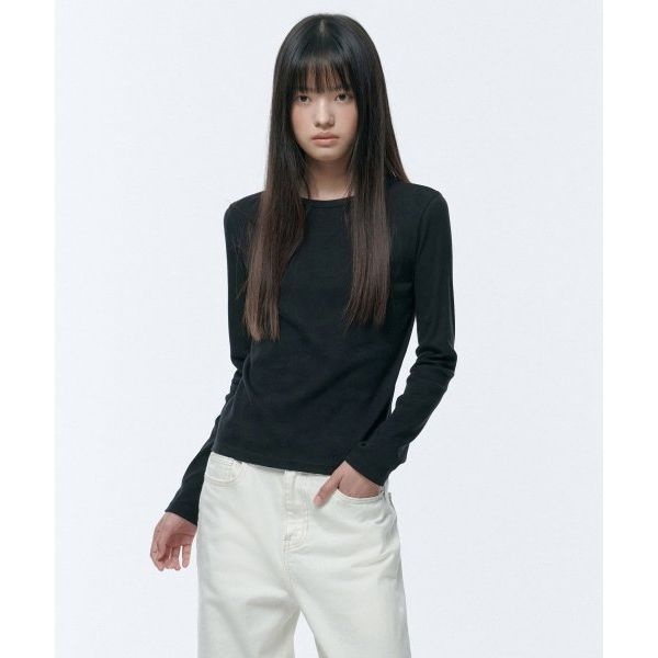 무신사 스탠다드 MUSINSA STANDARD WOMAN 우먼즈 슬림 크루 넥 긴소매 티셔츠 블랙 548905