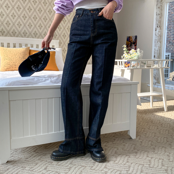 [시크블랙]아라하 레트로 생지 레직기 스티치 롱 부츠컷 팬츠