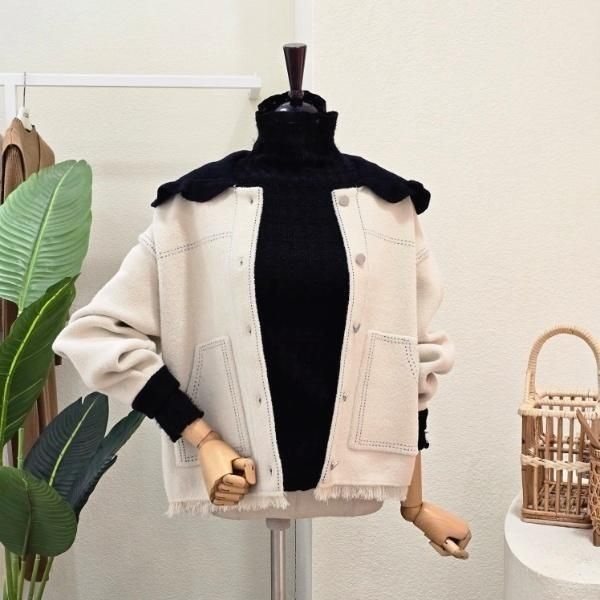 [포커스] FW4J3JK31093_와이드 카라 스티치 니트 재킷