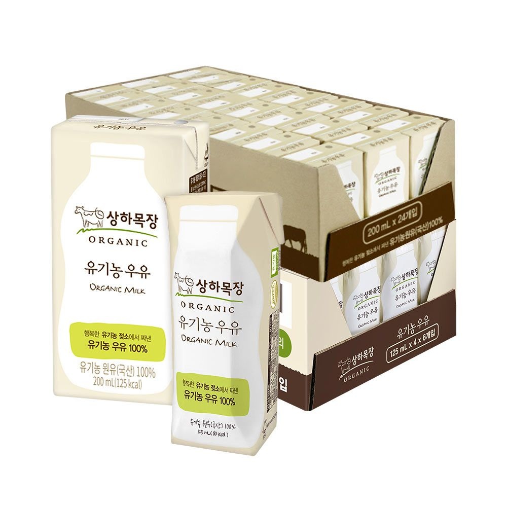 [상하목장](12/3~4 엘포 1천 포토리뷰) 상하 유기농 멸균 우유 200ml 24팩 + 125ml 24팩 (총 48팩) : 롯데ON
