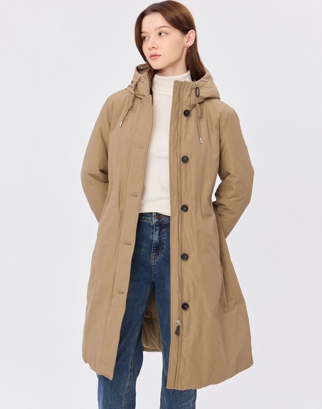 헤지스 레이디스 [24FW] [가격인하][스테디셀러][덕다운] 카멜 야상형 롱 논퀼팅 헤비 WSJU4D016CM