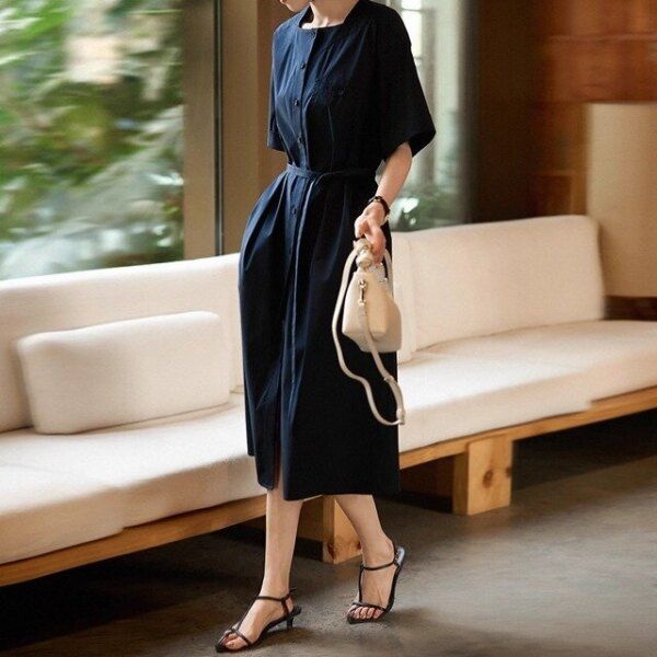 [핑크엘리제] 스퀘어넥 반팔 스트랩 원피스 다비치원피스