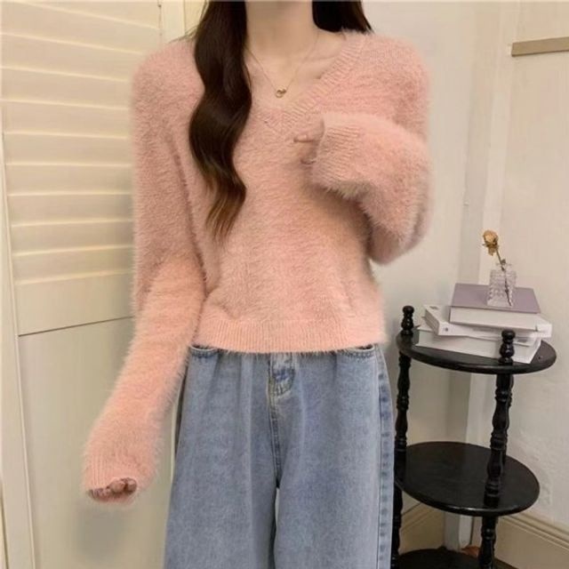 브이넥 (초특가/땡처리)보들 캐주얼 크롭 퍼 필수템