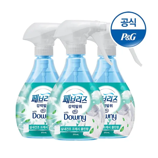 (~10/31 리뷰 1,500P) 페브리즈 섬유탈취제 용기형 다우니실내건조 향 370ml 3개