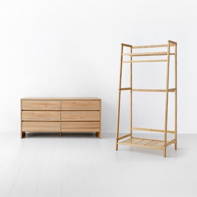 기획세트 JAWAL 2단 선반행거 대나무 70140 사다리형 +숄리드 서랍장 6칸 12060 CHM60120 캄포어베니어 당일발송