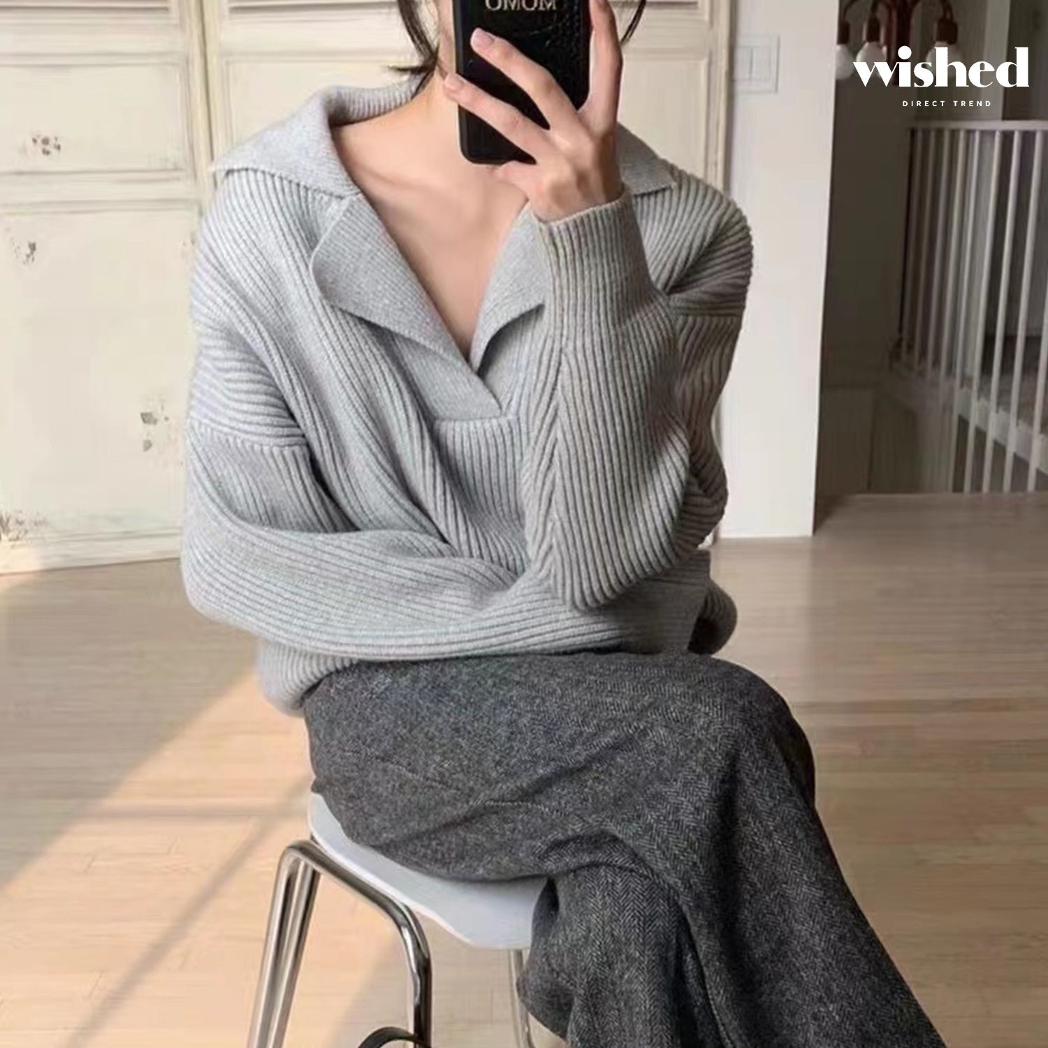 wished 루즈핏 카라 데일리 하찌 긴팔 니트(WIACNT050)