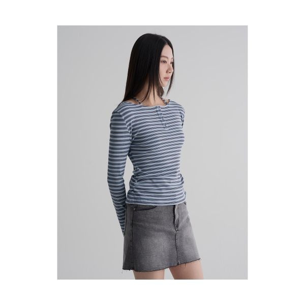 에잇세컨즈 8SECONDS 스트라이프 헨리넥 저지탑 블루 125941MQAP 213067