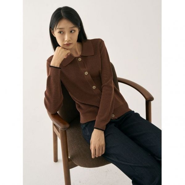 지센 피어로즈 카라단추 니트 가디건 LFKTN902_BR 588720