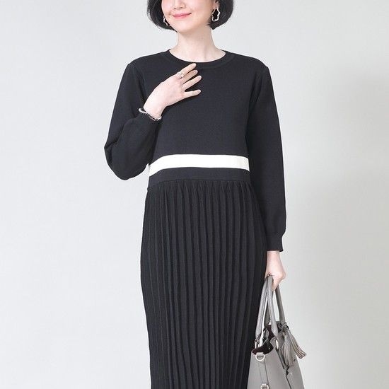 애비뉴투지 고시감있는 플리츠 봄 가을 긴팔 니트 원피스 K10304