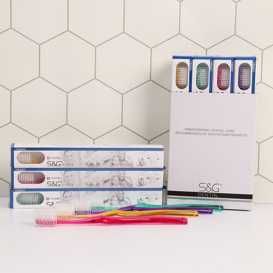 [S&G dental] 국산 치과칫솔 성인 이중모 일반 12개입 (색상혼합)