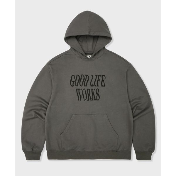 GLW 오버핏 런다운 로고 후드 차콜