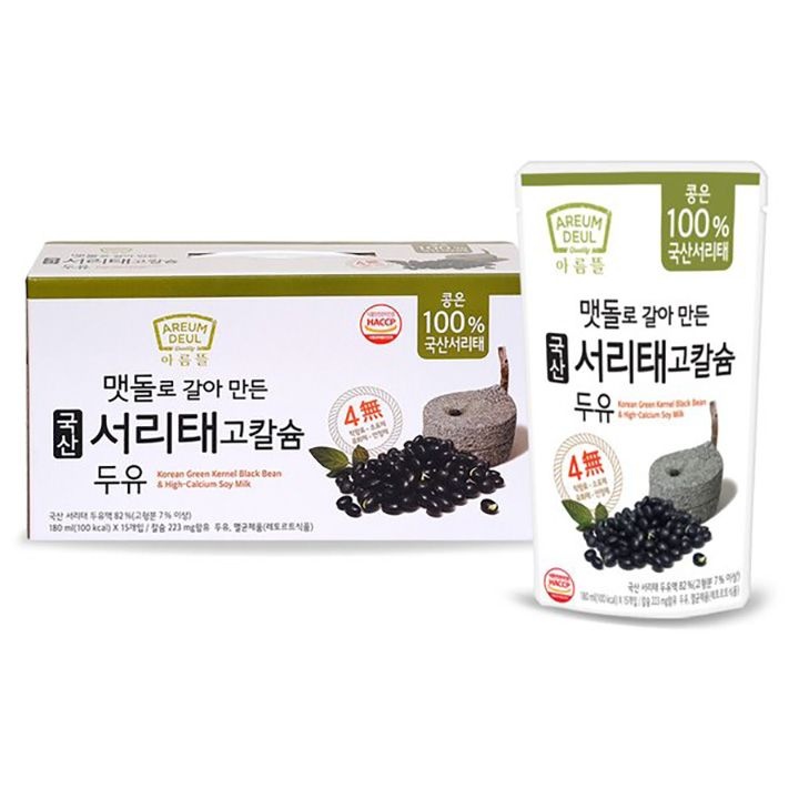아름뜰 [본사직영] 아름뜰 맷돌로 갈아만든 국산 서리태 고칼슘 두유 180ml 45입  (4 무첨가)