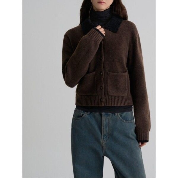 에잇세컨즈 [에잇세컨즈] 벨벳 칼라 카디건  브라운 (125Y5AMQ9D)