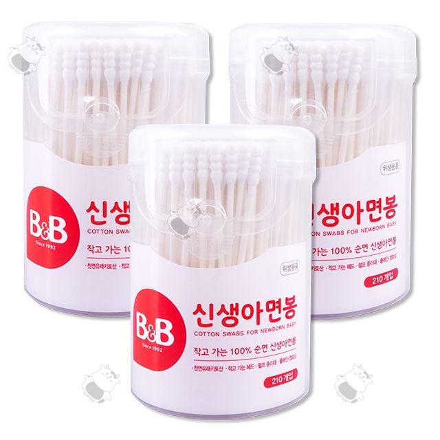 비앤비 신생아 면봉 210개입 3개 아기 유아 순면면봉