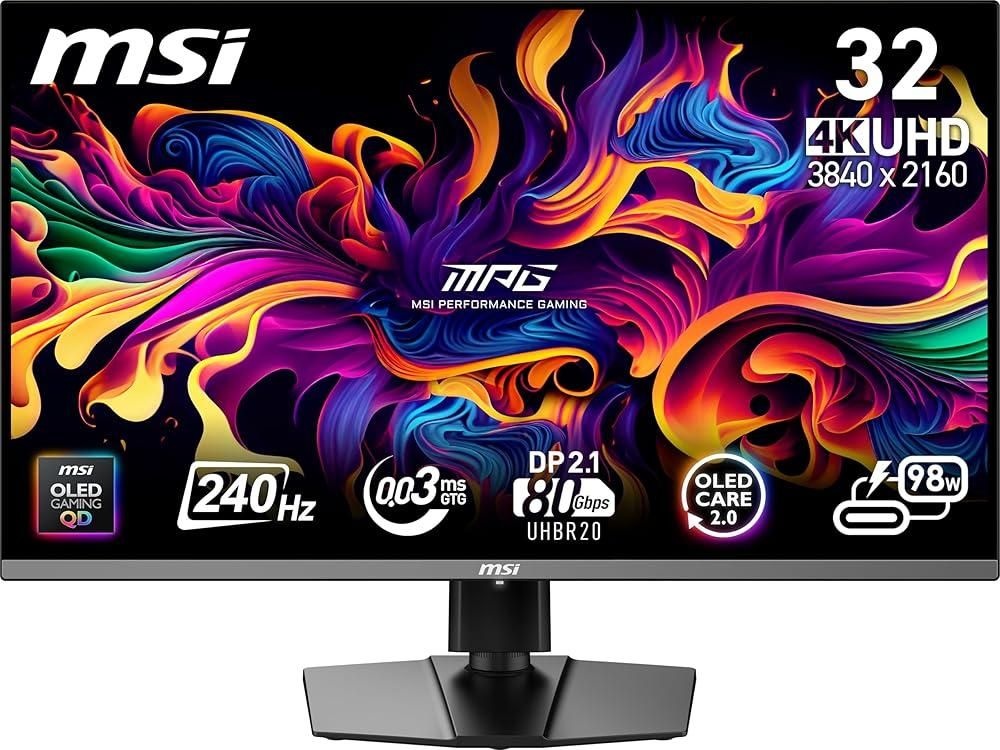 [해외] MSI MPG 322URX QDOLED 32인치 3840 x 2160UHD 컴퓨터 모니터, 240Hz, 어댑티브 싱크, HDMI, DP 포트, VESA 장착 가능, 틸트, 스피커,