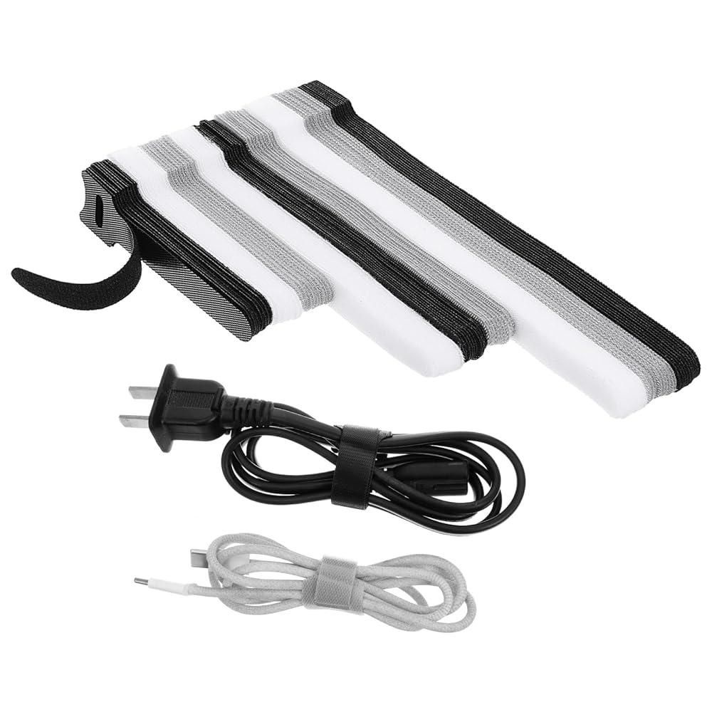 [해외] 90 PCS Reusable Fastener Straps Cable Ties Data Organizer Desk Cables Cords Wire Tie Cord Wraps for Electronics Black+White+Grey, 4-6-8 135584
