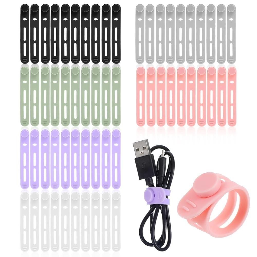 [해외] Guduling 60 Pack Silicone Cable Ties Reusable,Data Organizer Ties,Washable Cables Straps for Cords with Lock Buckle Home,Office,8 mm Electrical Cord K