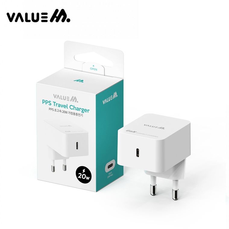 밸류엠 VALUEM 밸류엠 GaN 지원 최대 20W PD PPS C타입 1포트 스퀘어 고속 충전기 어댑터 / 케이블 미포함