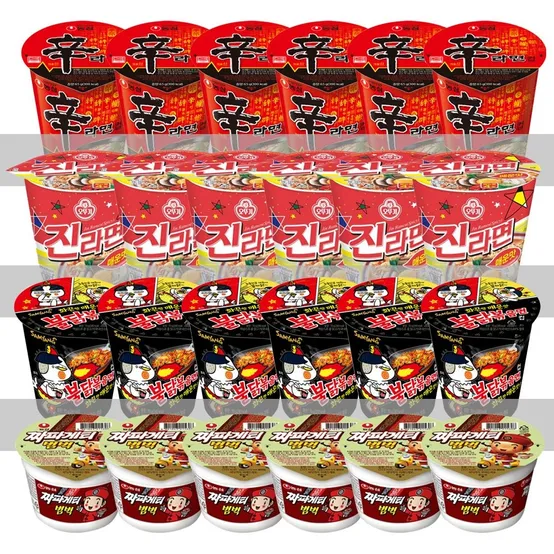 컵라면 소컵 4종 진라면컵6개(매운맛)+신라면컵6개+불닭볶음면컵6개+짜파게티범벅컵6개 총24개 한세트