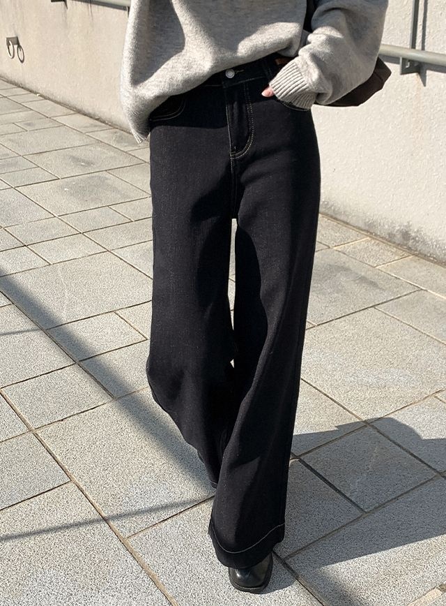 공구우먼현력업체 공구우먼 [09초이스] 아틸리카 논페이드 와이드 기모 데님 오비 팬츠 85125 빅사이즈 여성의류