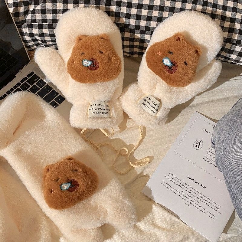 [해외] 끄롱마제 수달 디자인 겨울 방풍 방한장갑 스마트폰터치 가능 야외활동 사이클링용 따뜻한 착용감 학생용 장갑