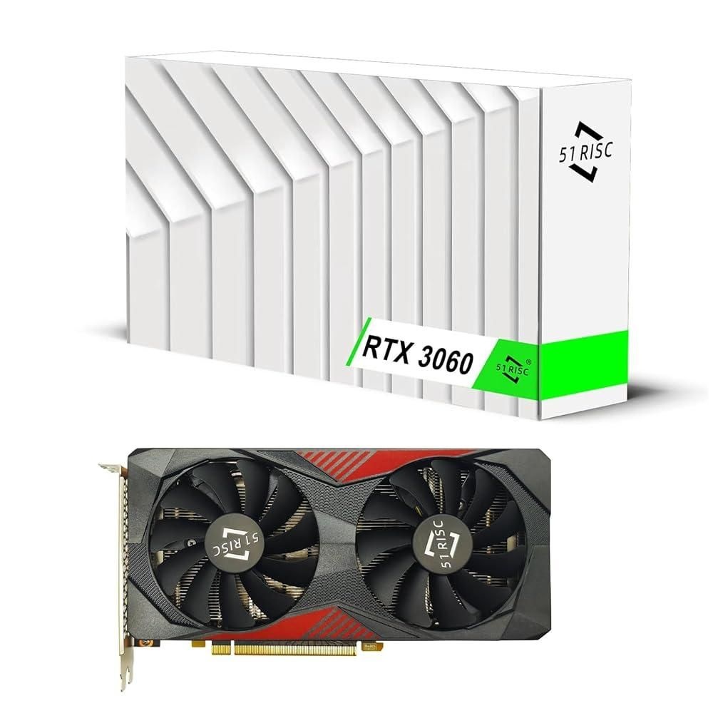 [해외] 51RISC GeForce RTX 3060 12GB GDDR6 192비트 게이밍 그래픽 카드 | PCIe 4.0 듀얼 팬 쿨러 레이 트레이싱 지원 DLSS 3 4K 및 VR 가