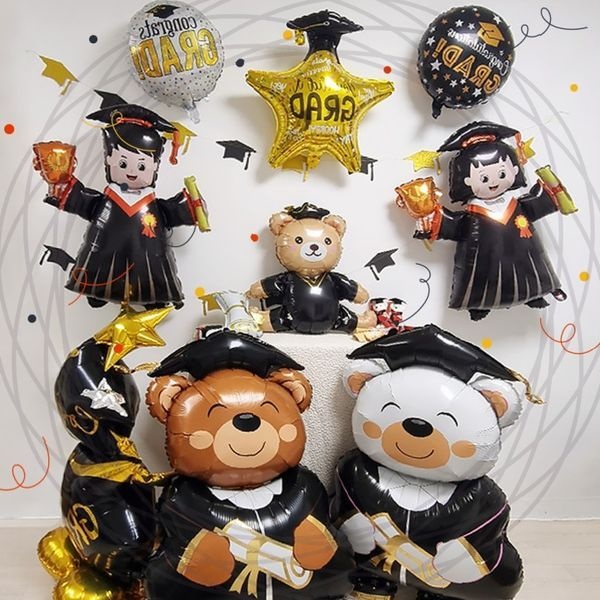 졸업식 축하 풍선 세트 학사모 캐릭터 곰돌이 포토존 파티 장식 이벤트 행사용
