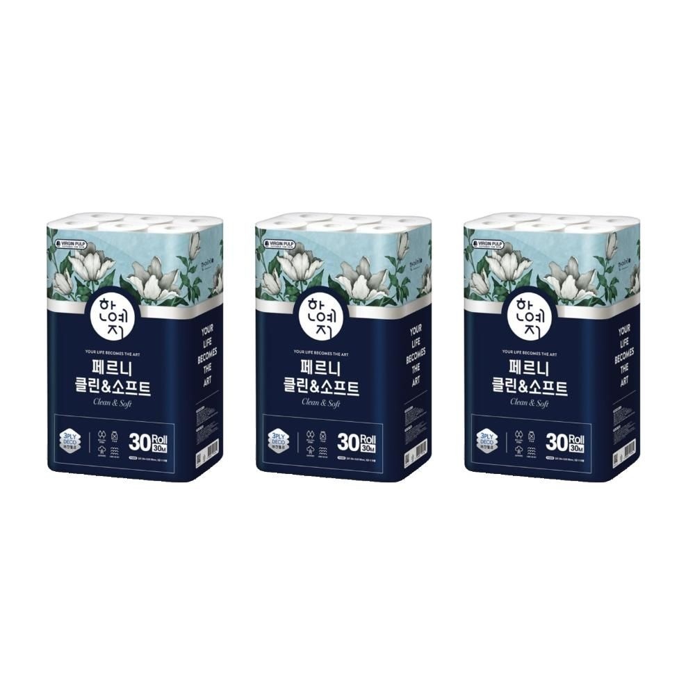 아이티씨 한예지 페르니 30롤 한에지 클린앤소프트 화장지 3겹 30m 3팩 DJ