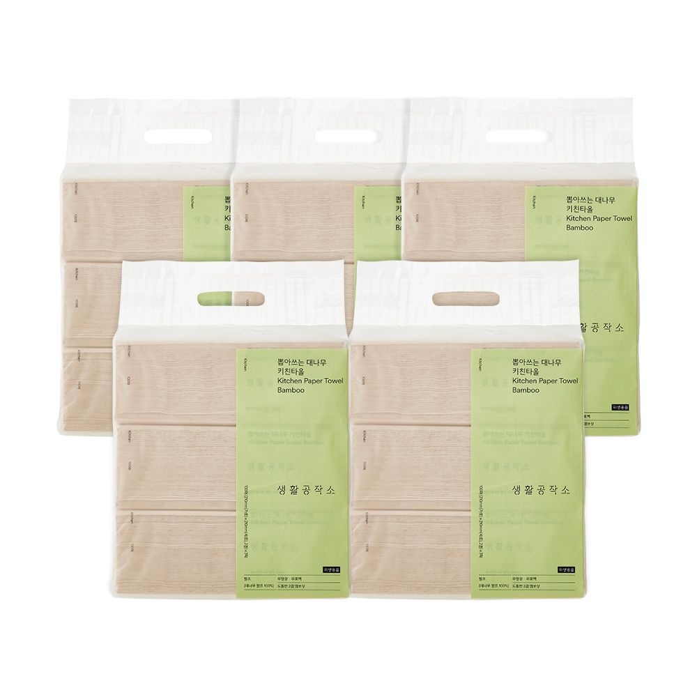 생활공작소 [생활공작소] 뽑아쓰는 대나무 키친타올 (100매 x 3팩) x 5개