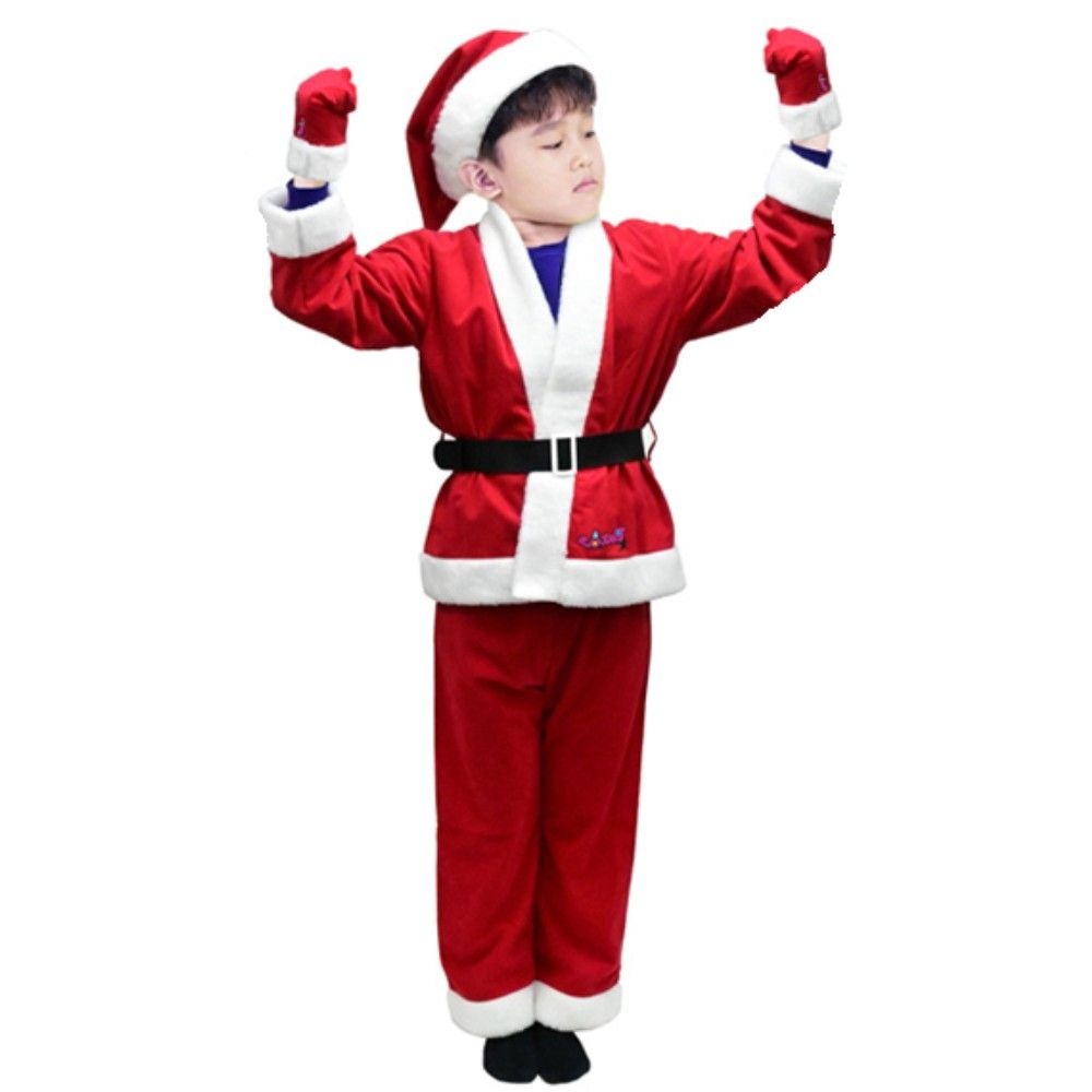 어린이용 산타옷 모자 벙어리장갑 벨트세트 축제 산타분장 행사