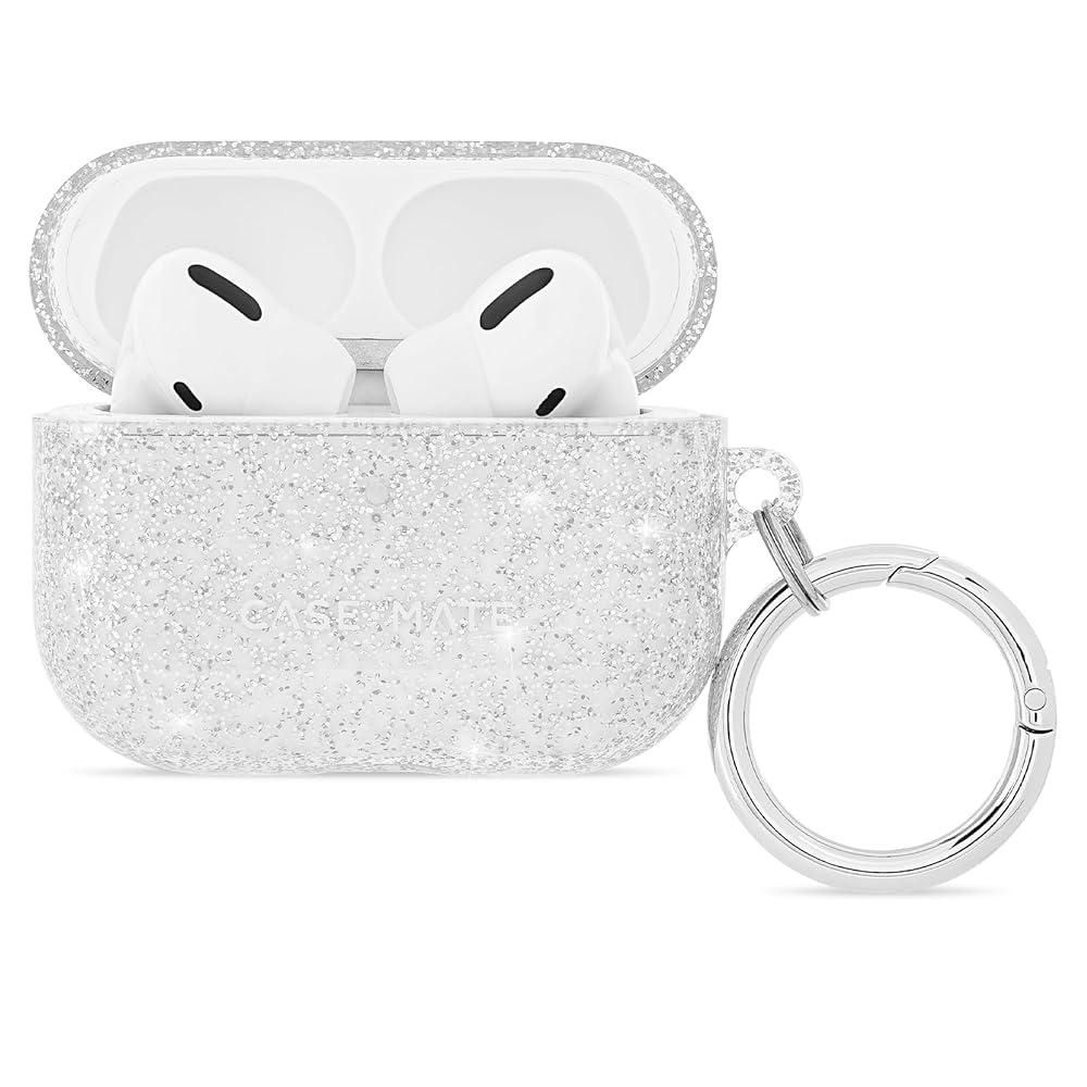 [해외] Case-Mate 에어팟 프로 3 케이스 실버 링 클립 포함 [무선 충전 호환] - 3용 트윙클 글리터 [전면 LED 표시] 긁힘 방지,