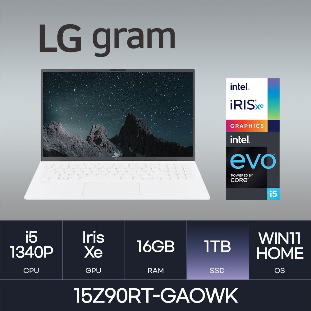 LG LG전자 LG 그램15  15Z90RT-GAOWK  W11 HOME (D5-16GB / NVMe 1TB) 사무용/학생용  HMC