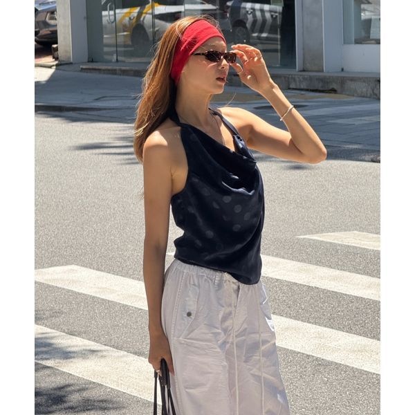 [락케이크] [젤라비 PICK]Sheer Dot Sleeveless - Navy