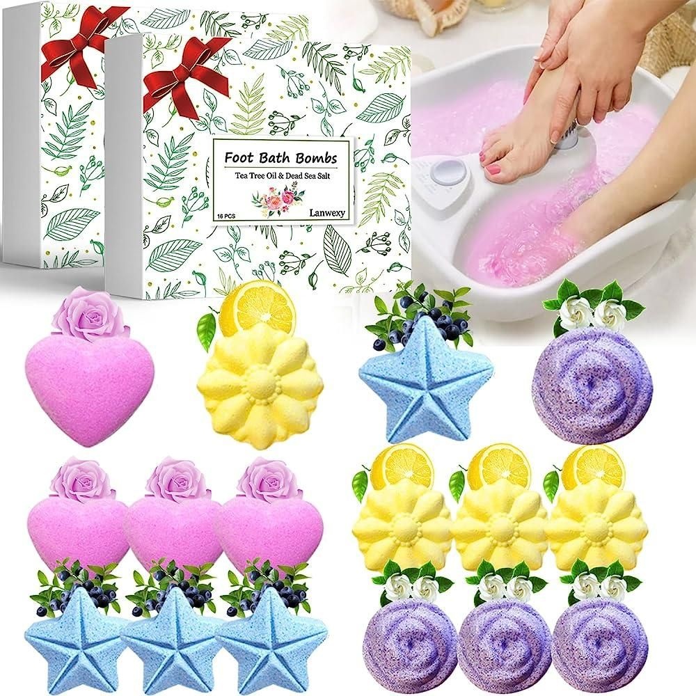 Lanwexy [해외] Lanwexy 배쓰밤, 32팩 풋 소크 목욕 소금과 티트리 오일 유기농 천연 수제 아로마 퓨어 에센셜 오일 버블 볼, 굳은살