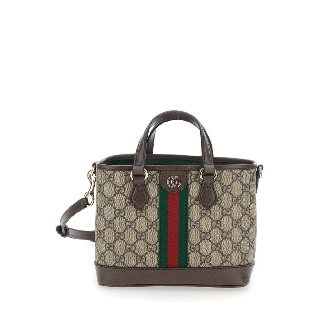구찌 GUCCI Ophidia Beige Handbag with Adjustable and Removable Shoulder Strap and Web Detail on the Front in GG Canvas and Leather Woman 836848FAE0J