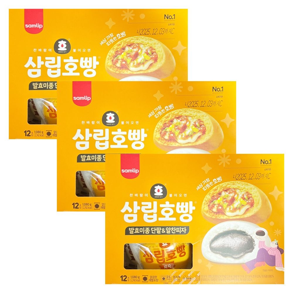 삼립 단팥+피자 호빵 90g x 12개 x 3개
