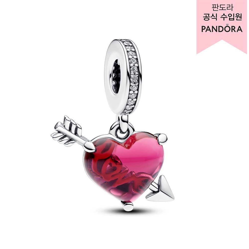 [롯데백화점] 판도라 [백화점 보증서 제공]레드 하트 & 에로우 무라노 글래스 댕글 참_793085C01