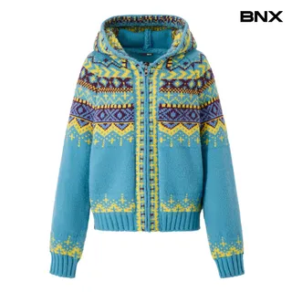 BNX 노르딕 배색 후드 집업 니트 가디건 (BX4CD047L0)