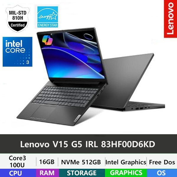 레노버 Lenovo V15 G5 IRL 83HF00D6KD/intel Core3 100U/DDR5 16GB/NVMe 512GB/FeeDos/IPS/15인치/강의용,사무용,가성비