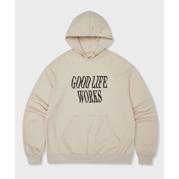 [굿라이프웍스] 오버핏 런다운 로고 후드 베이지