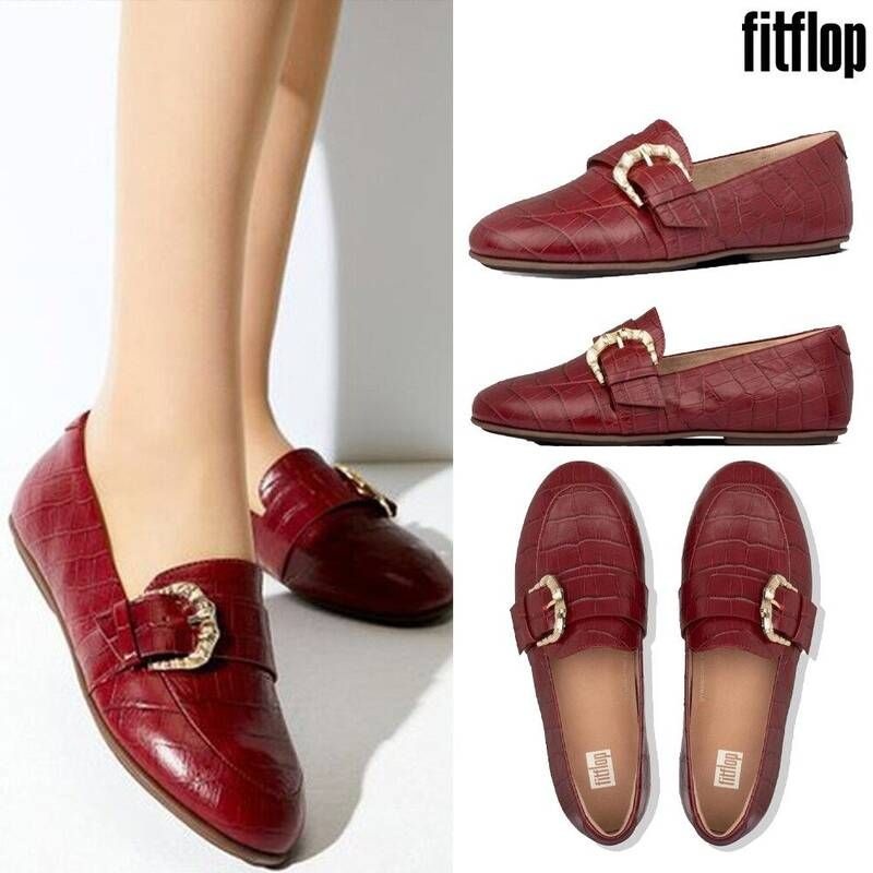 Dynamicush 리스벳 크록 로퍼 레드 레더 여성 신발 AK5-790 8004858