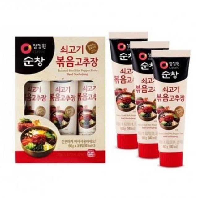 60g 볶음고추장 3개입 캠핑용 비빔밥 여행 쇠고기 비빔밥고추장 캠핑고추장